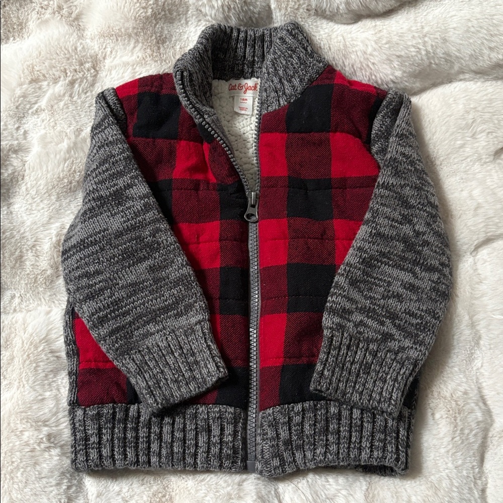 Cat & Jack Plaid Kids Zippered Sweater 18m